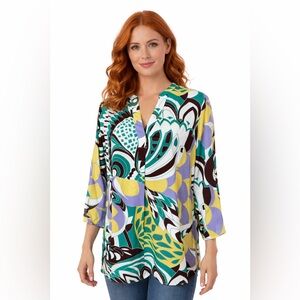 NWT Cupcakes and Cashmere Abstract Print Tunic Blouse Medium | Boho Mod Retro